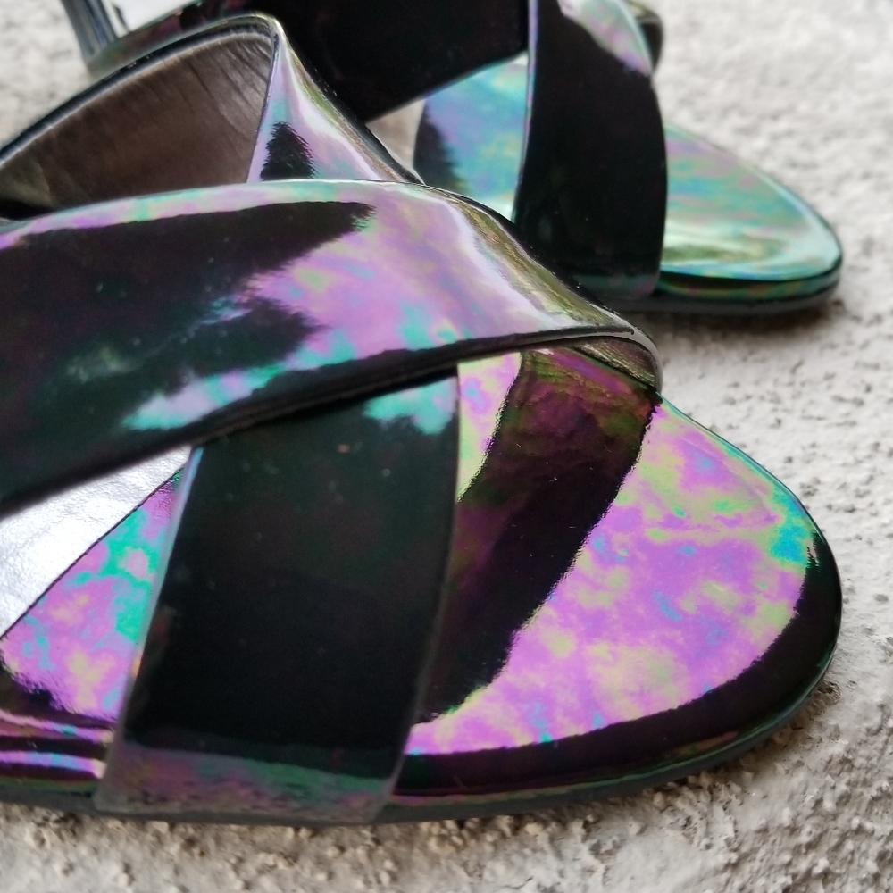 Iridescent oil slick petrol high heel sandals, sz7 - Picture 7 of 11